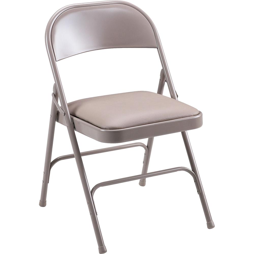 Lorell Padded Seat Folding Chairs - Beige Vinyl Seat - Beige Steel Frame - 4 / Carton. Picture 2