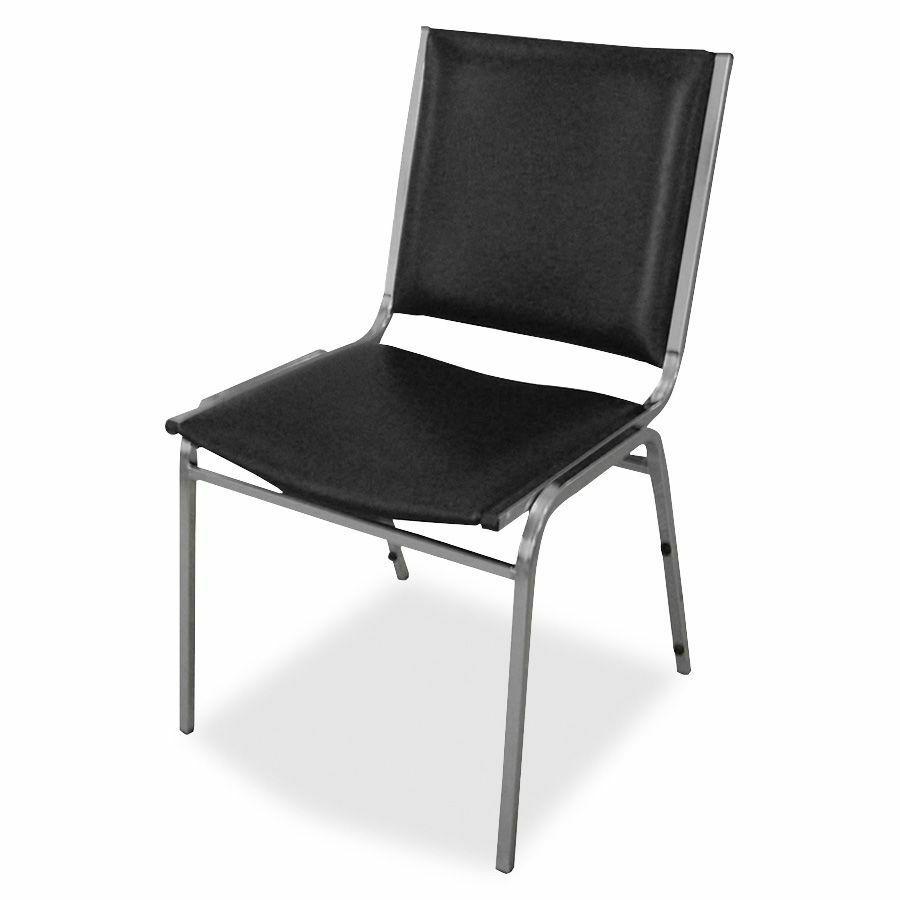 Lorell Padded Stacking Chairs - Black Vinyl Seat - Vinyl Back - Steel Frame - Black - Steel, Vinyl - 4 / Carton. Picture 2