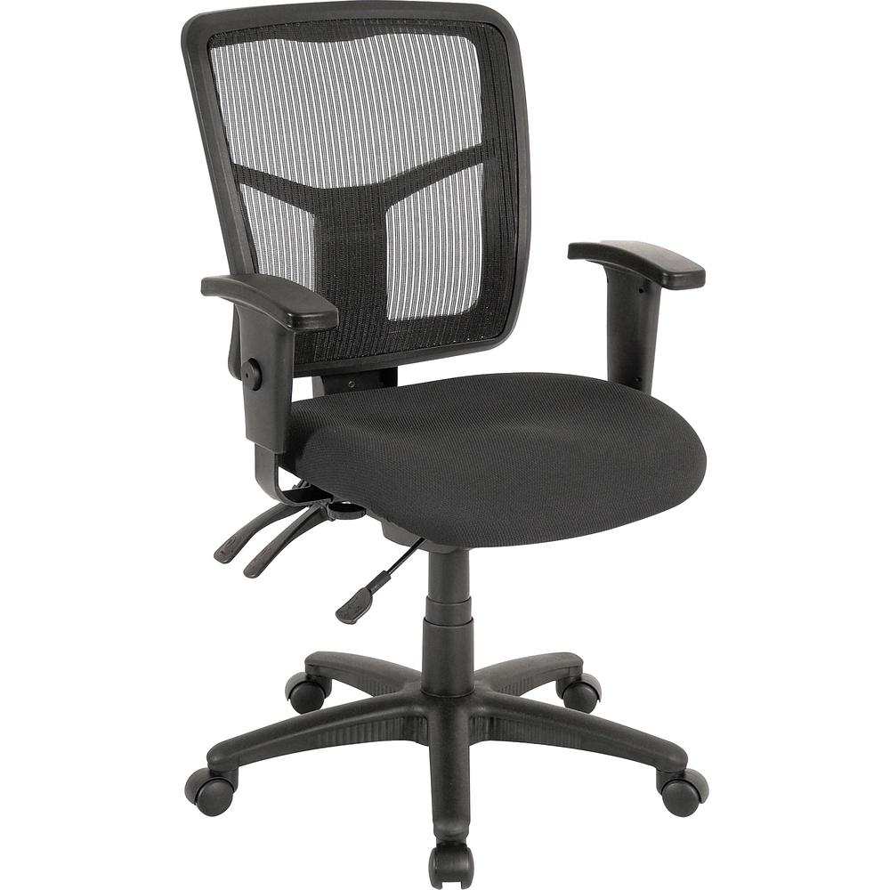 Lorell ErgoMesh Series Managerial Mid-Back Chair - Black Fabric Seat - Black Back - Black Frame - 5-star Base - 1 Each. Picture 2
