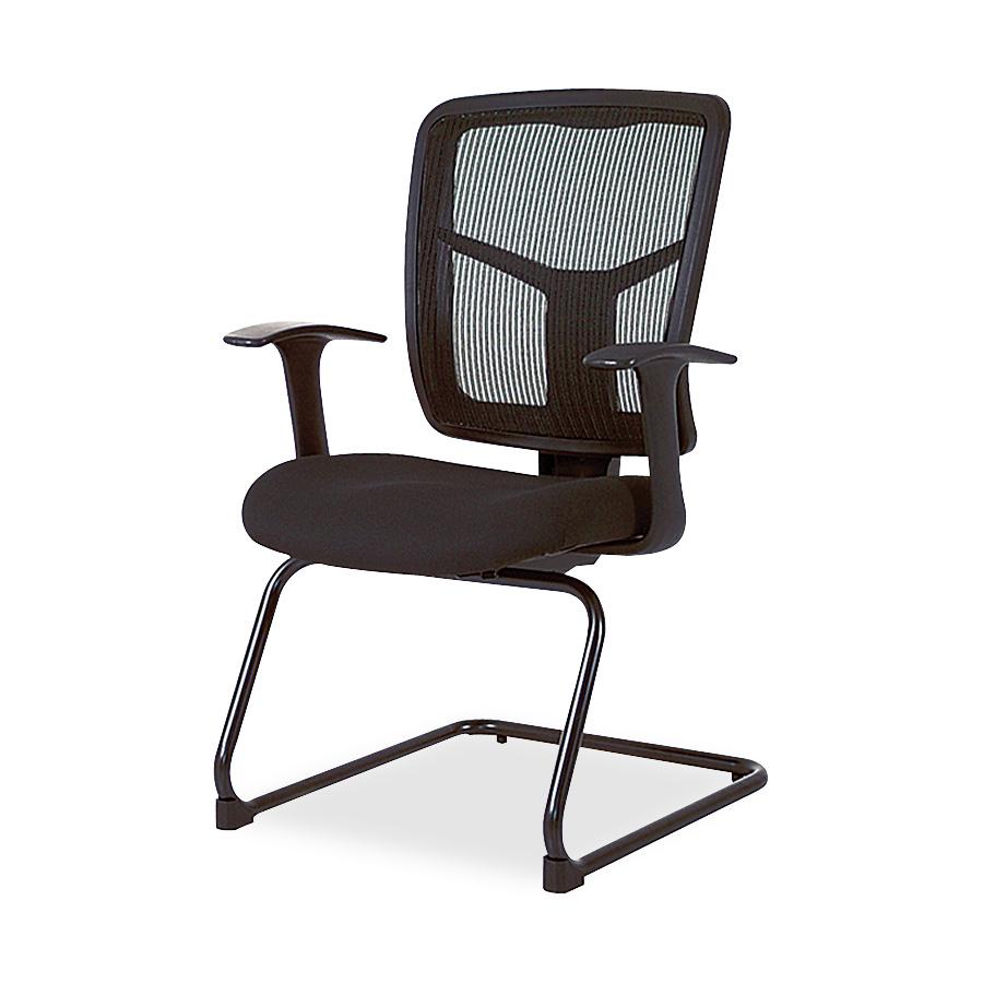 Lorell ErgoMesh Series Mesh Side Arm Guest Chair - Black Fabric Seat - Black Mesh Back - Cantilever Base - 1 Each. Picture 3