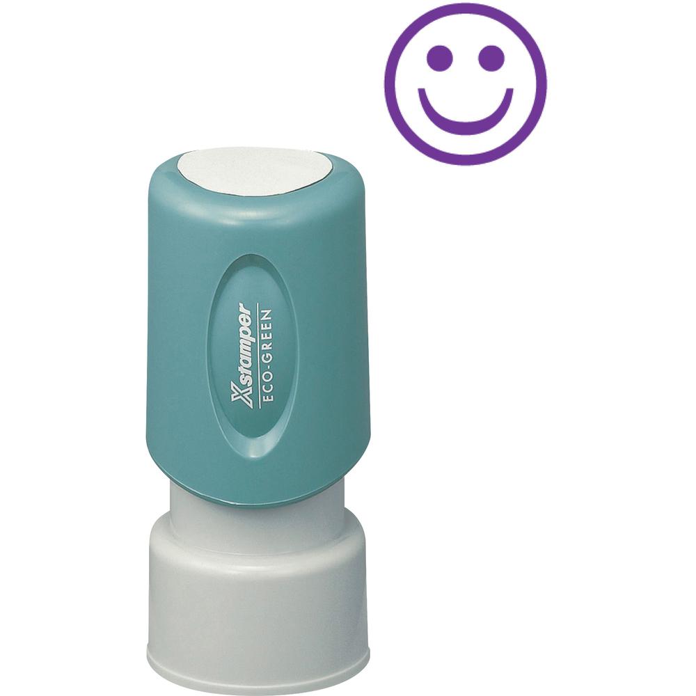 Xstamper Pre-Inked Specialty Smiley Face Stamp - Message/Design Stamp - "GOOD" - 0.63" Impression Diameter - 100000 Impression(s) - Blue - Recycled - 1 Each. Picture 2