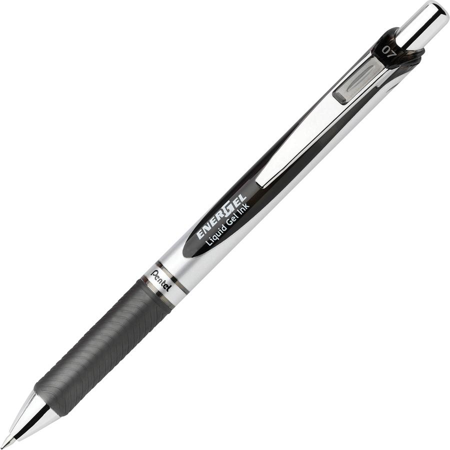 Pentel EnerGel RTX Liquid Gel Pen - Medium Pen Point - 0.7 mm Pen Point Size - Refillable - Retractable - Black Gel-based Ink - Silver Barrel - 1 Each. Picture 2