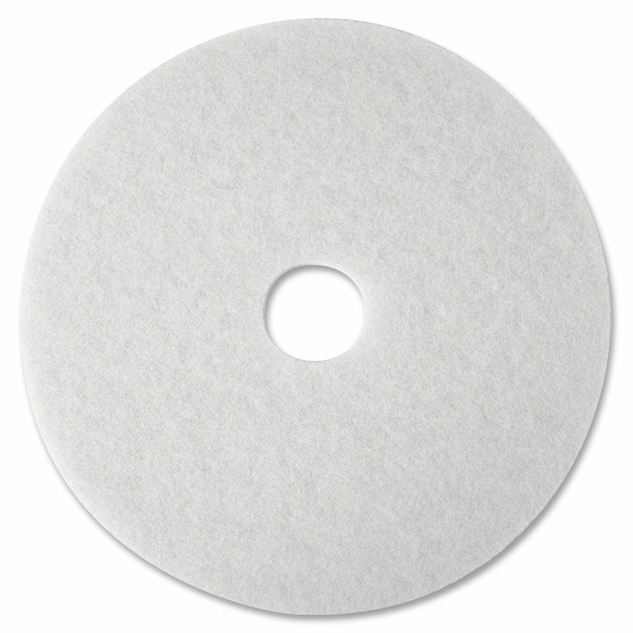 3M&trade; White Super Polish Pad 4100 - 17" Diameter - 5/Carton x 17" Diameter - Polyester Fiber - White. Picture 2