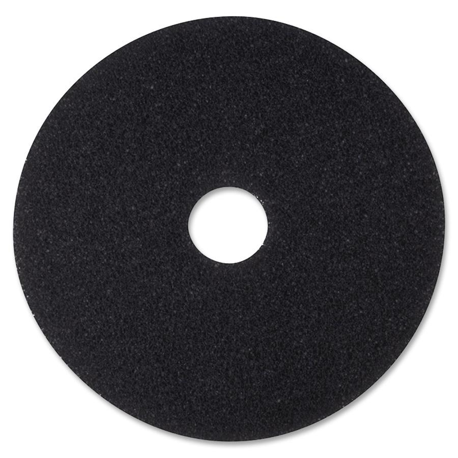 3M Black Stripping Pads - 5/Carton - Round x 17" Diameter - Stripping, Floor - Hard, Concrete Floor - 175 rpm to 600 rpm Speed Supported - Textured, Adhesive, Durable, Abrasive, Dirt Remover - Nylon, . Picture 2