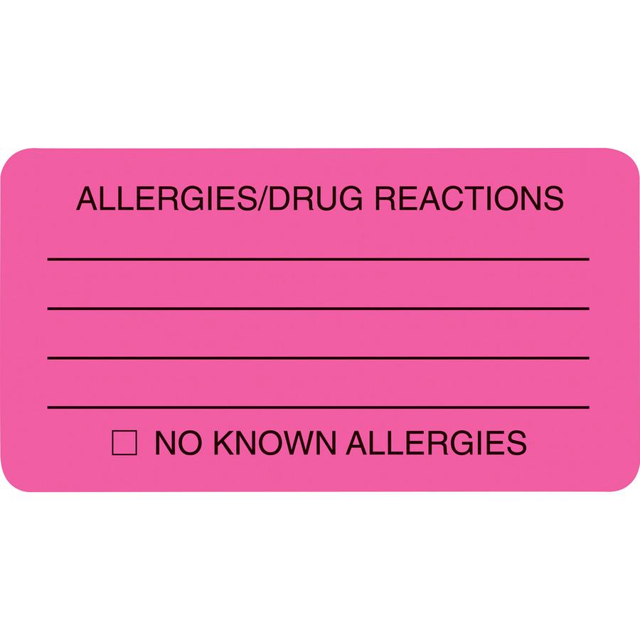 Tabbies ALLERY/DRUG REACTIONS Alert Labels - 3 1/4" Width x 1 3/4" Length - Pink - 250 / Roll. Picture 2