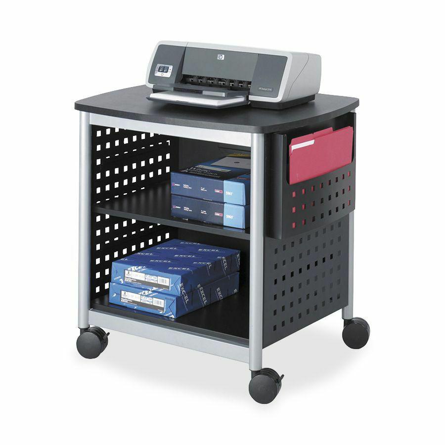 Safco Scoot Desk Side Hole Pattern Printer Stand - 200 lb Load Capacity - 3 x Shelf(ves) - 26.5" Height x 26.5" Width x 20.5" Depth - Floor - Laminate, Powder Coated - Steel - Black, Silver. Picture 2