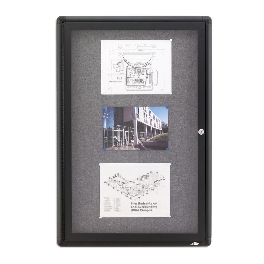 Quartet Enclosed Bulletin Board - 36" Height x 24" Width - Gray Fabric Surface - Hinged, Durable, Shatter Proof, Self-healing - Graphite Frame - 1 Each. Picture 3
