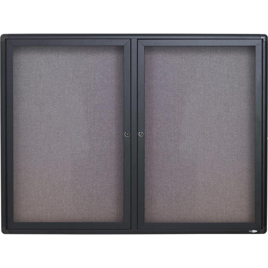 Quartet Enclosed Bulletin Board - 36" Height x 48" Width - Gray Fabric Surface - Hinged, Durable, Shatter Proof, Self-healing - Graphite Frame - 1 Each. Picture 2