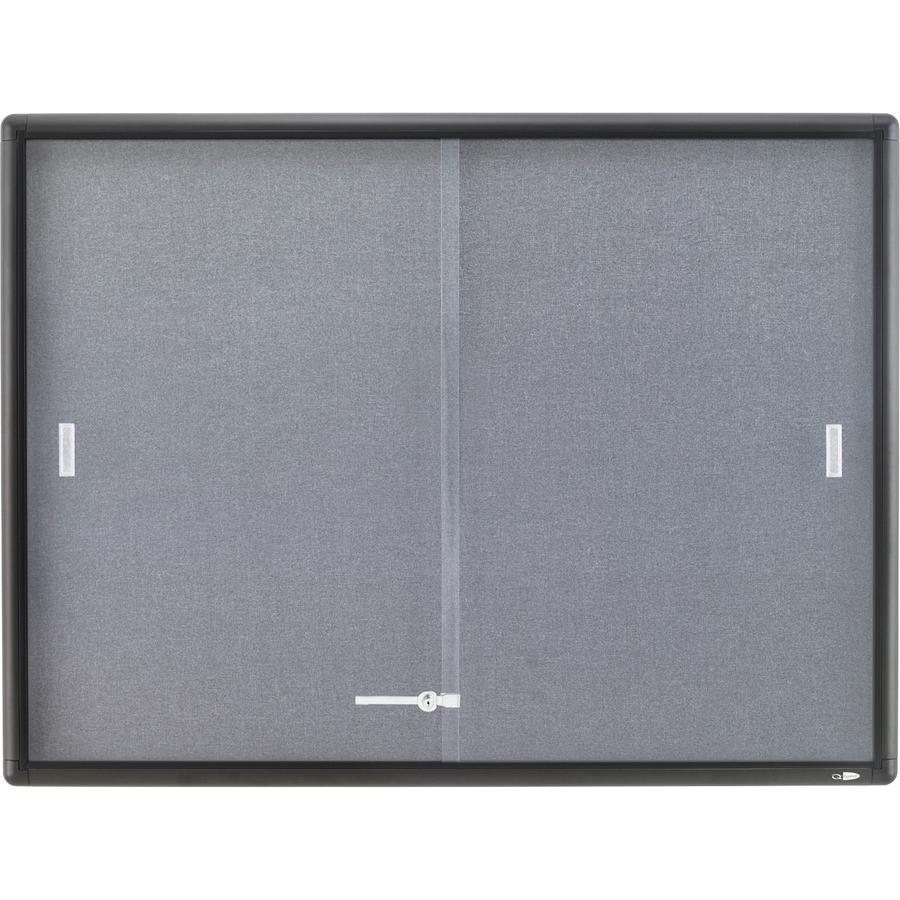 Quartet Enclosed Bulletin Board - 36" Height x 48" Width - Gray Fabric Surface - Self-healing - Graphite Frame - 1 Each. Picture 2