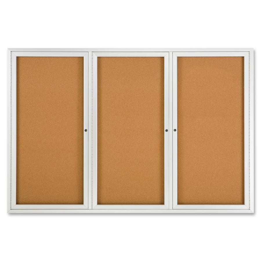 Quartet Enclosed Bulletin Board for Indoor Use - 48" Height x 72" Width - Brown Natural Cork Surface - Hinged, Self-healing, Shatter Proof, Rounded Corner, Durable - Silver Aluminum Frame - 1 Each. Picture 2