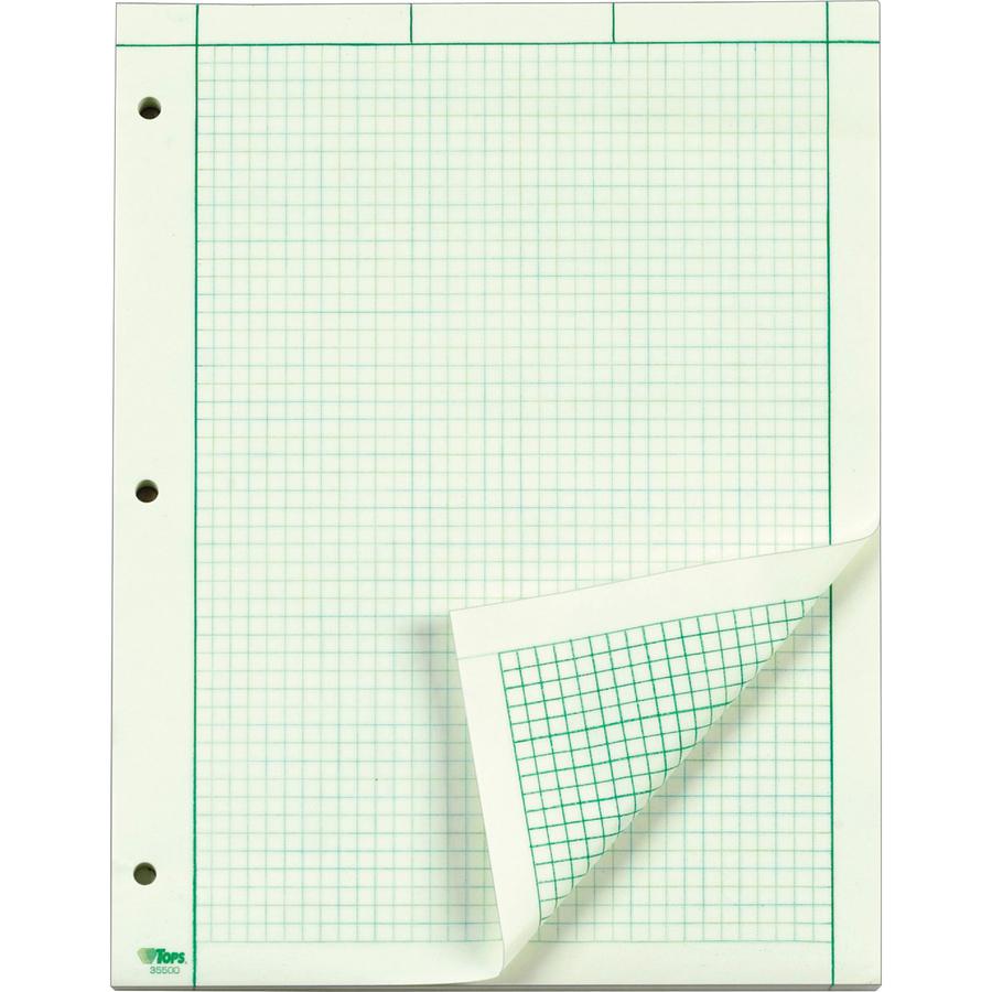 TOPS Engineering Computation Pad - 100 Sheets - Stapled/Glued - Back Ruling Surface - Ruled Margin - 15 lb Basis Weight - Letter - 8 1/2" x 11" - Green Paper - Punched - 1 / Pad. Picture 2