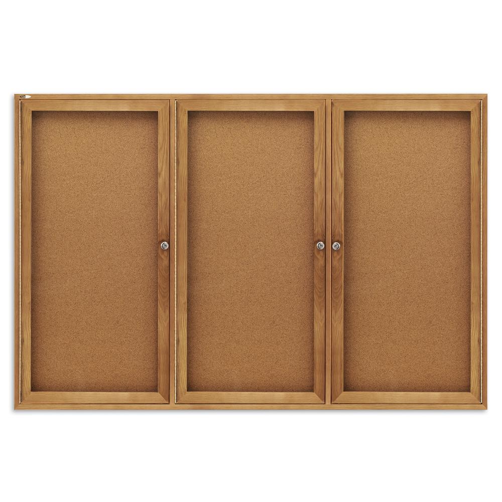 Quartet Enclosed Bulletin Board for Indoor Use - 48" Height x 72" Width - Brown Natural Cork Surface - Hinged, Self-healing, Shatter Proof - Oak Frame - 1 / Each. Picture 2