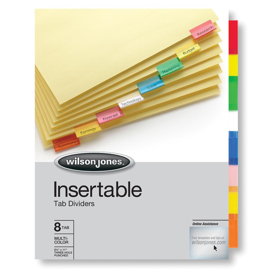 Wilson Jones Insertable Tab Dividers - 8 x Divider(s) - 8 Tab(s) - 8 Tab(s)/Set - Letter - 8.50" Width x 11" Length - Paper Divider - Multicolor Plastic, Transparent Tab(s) - 8 / Set. Picture 2