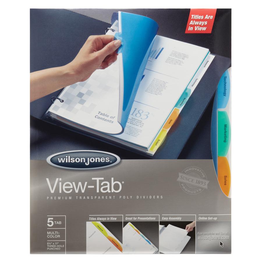 Wilson Jones View-Tab 5-Tab Transparent Dividers - 5 Print-on Tab(s) - 5 Tab(s)/Set - Transparent Polypropylene Divider - Multicolor Polypropylene, Transparent Tab(s) - Durable, Reusable - 5 / Box. Picture 2