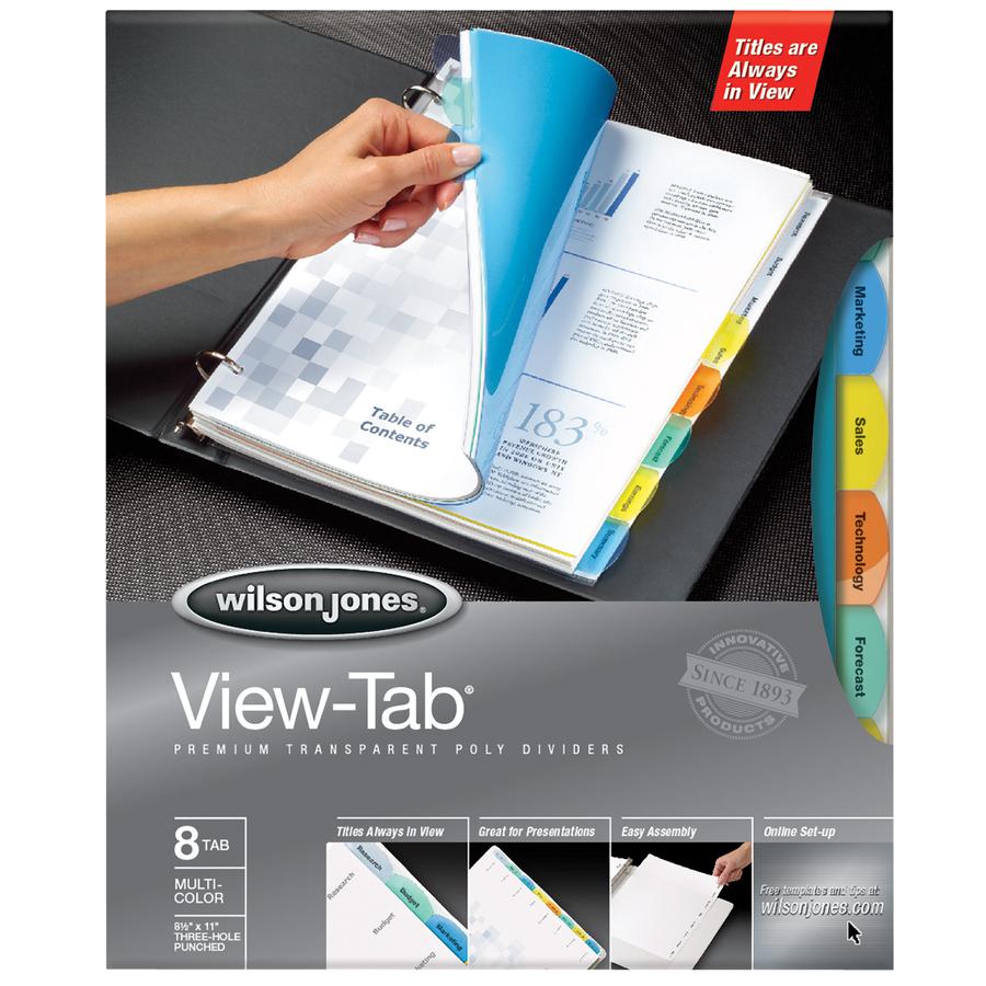 Wilson Jones View-Tab 8-Tab Transparent Dividers - 8 Print-on Tab(s) - 8 Tab(s)/Set - Transparent Polypropylene Divider - Multicolor Polypropylene, Transparent Tab(s) - Durable, Reusable - 8 / Box. Picture 2