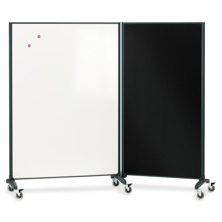 Quartet Motion Room Divider - 36" (3 ft) Width x 72" (6 ft) Height - White Porcelain Surface - Graphite Metal Frame - Magnetic - 1 Each. Picture 3