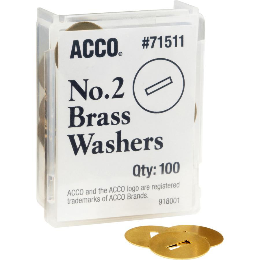Acco Brass Fastener Washers - 0.5" Length - Corrosion Resistant - 100 / Box - Brass. Picture 2