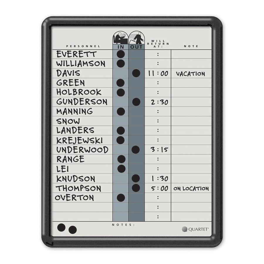 Quartet Classic In/Out Board - 14" Height x 11" Width - Gray Porcelain Surface - Magnetic, Durable, Stain Resistant, Dent Resistant, Ghost Resistant, Scratch Resistant - Black Frame - 1 Each. Picture 2