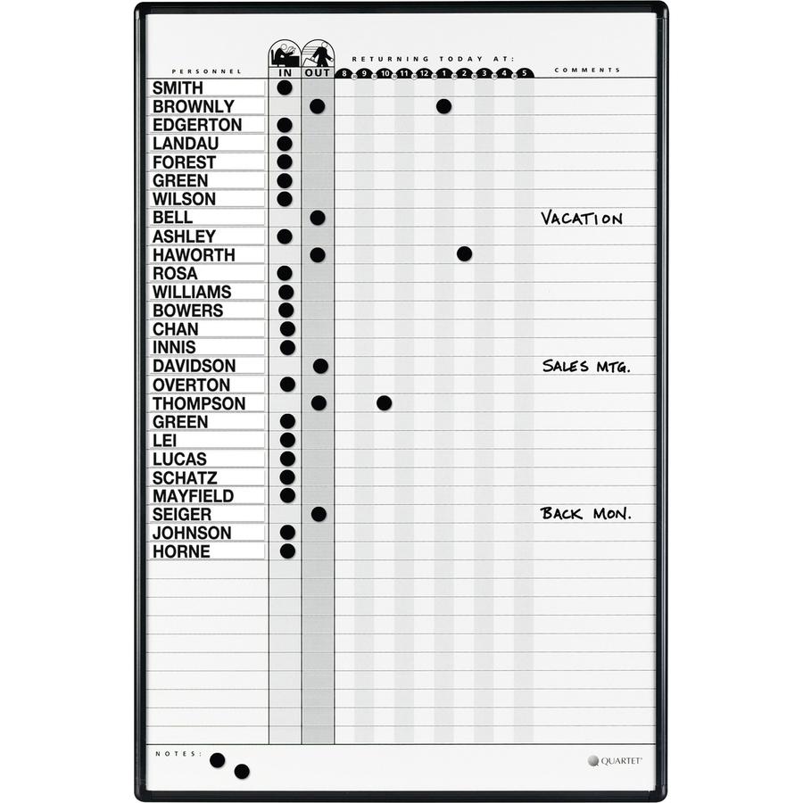 Quartet Classic In/Out Board System - 36" Height x 24" Width - White Porcelain Surface - Magnetic, Scratch Resistant, Dent Resistant, Stain Resistant, Ghost Resistant, Durable - Black Aluminum Frame -. Picture 2