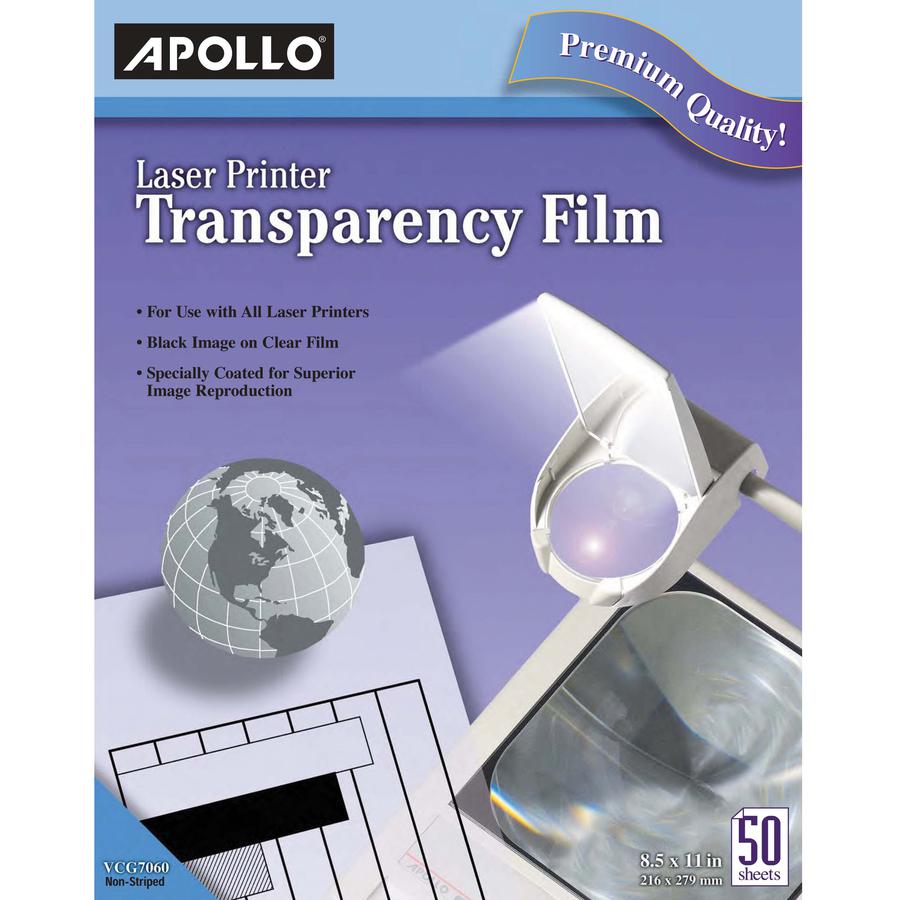 Apollo Laser Printer Transparency Film - 8 1/2" x 11" - 50 / Box. Picture 2