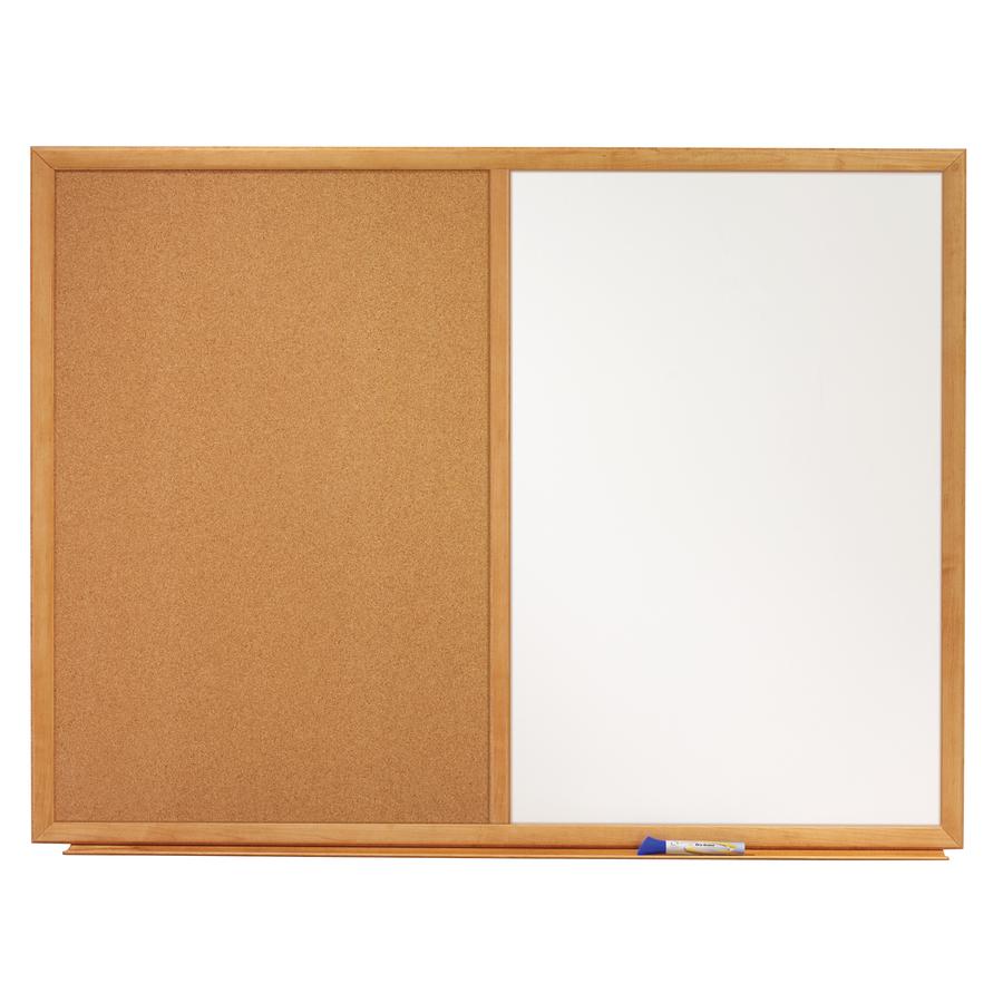 Quartet Standard Combination Whiteboard/Cork Bulletin Board - 36" (3 ft) Width x 24" (2 ft) Height - White Melamine Surface - Oak Frame - Rectangle - Horizontal/Vertical - 1 Each. Picture 2