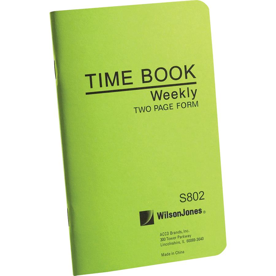 Wilson Jones Foreman's Time Book - Cloth Bound - 4.13" x 6.75" Sheet Size - White Sheet(s) - Green Cover - 1 Each. Picture 2