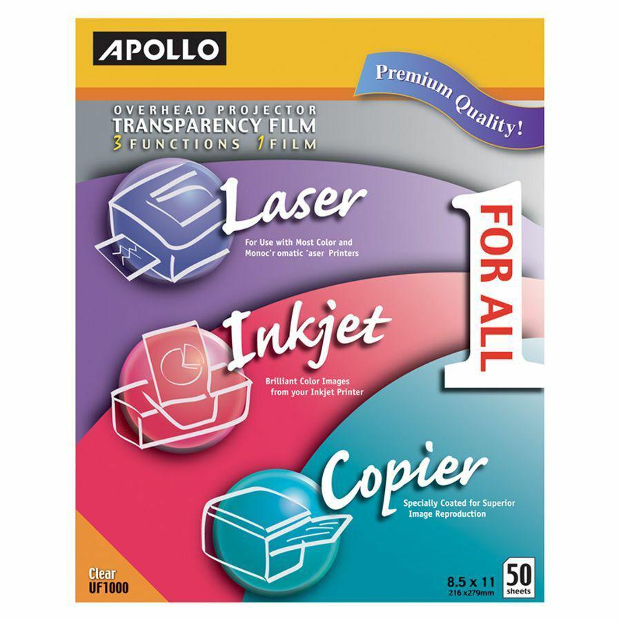 Apollo Overhead Projector Transparency Film - Letter - 8 1/2" x 11" - 50 / Box - Clear. Picture 2