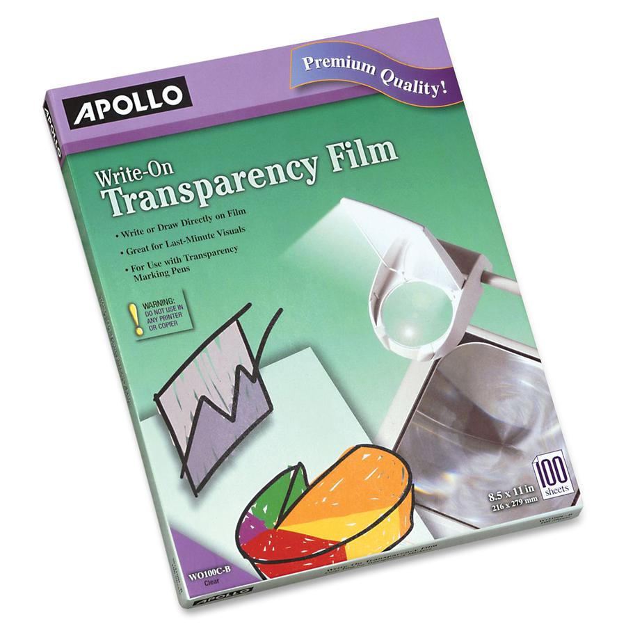 Apollo Write-On Transparency Film Sheets - Letter - 8 1/2" x 11" - 100 / Box. Picture 2