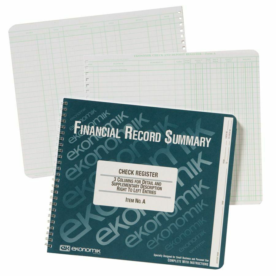 Ekonomik Check / Deposit Register - 40 Sheet(s) - Wire Bound - 10" x 8.75" Sheet Size - White Sheet(s) - Green Print Color - Recycled - 1 Each. Picture 2