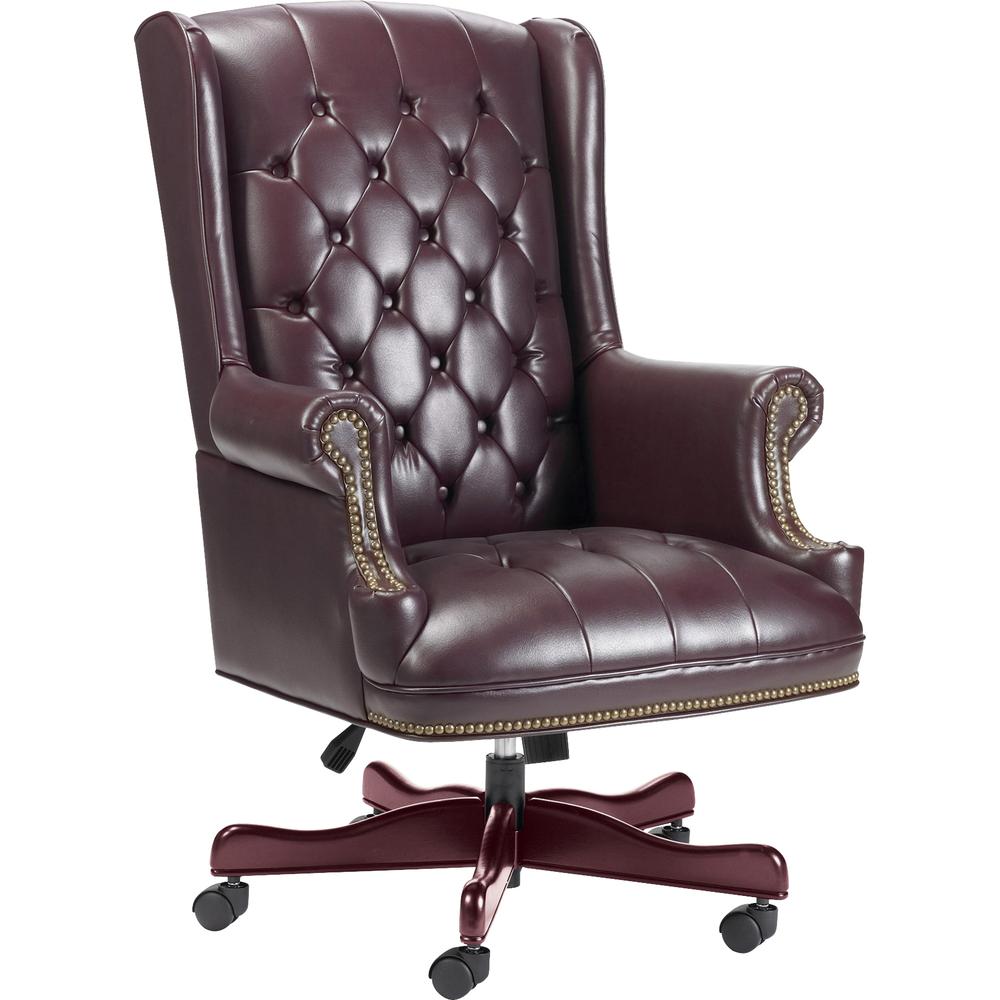 Lorell Traditional Executive Swivel Chair - Oxblood Vinyl Seat - Mahogany Hardwood Frame - 5-star Base - Oxblood - Wood - 1 Each. Picture 2