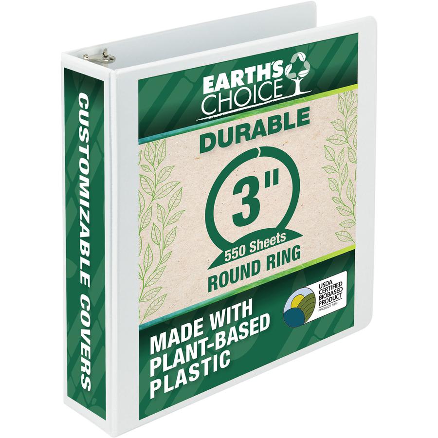 Samsill Earth's Choice Plant-based Durable View Binder - 3" Binder Capacity - Letter - 8 1/2" x 11" Sheet Size - 550 Sheet Capacity - 3 x Round Ring Fastener(s) - 2 Internal Pocket(s) - Chipboard, Pla. Picture 3