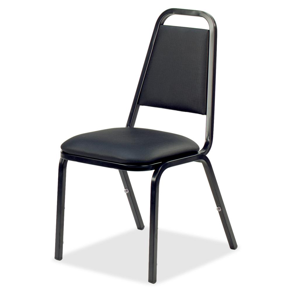 Lorell Upholstered Stacking Chairs - Black Vinyl Seat - Black Steel Frame - Charcoal Black - Vinyl, Steel - 4 / Carton. Picture 2
