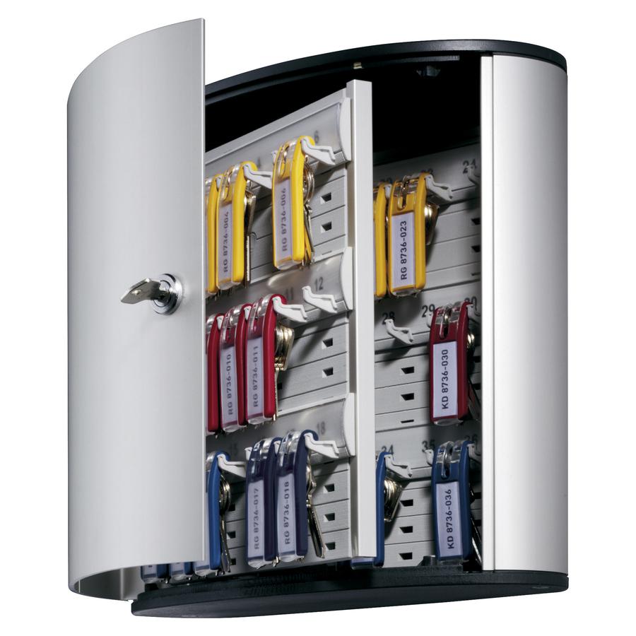 DURABLE&reg; Brushed Aluminum Keyed Lock 36-Key Cabinet - 11-9/10" W x 11" H x 4-4/5" D - Key Locking Door - Aluminum. Picture 3