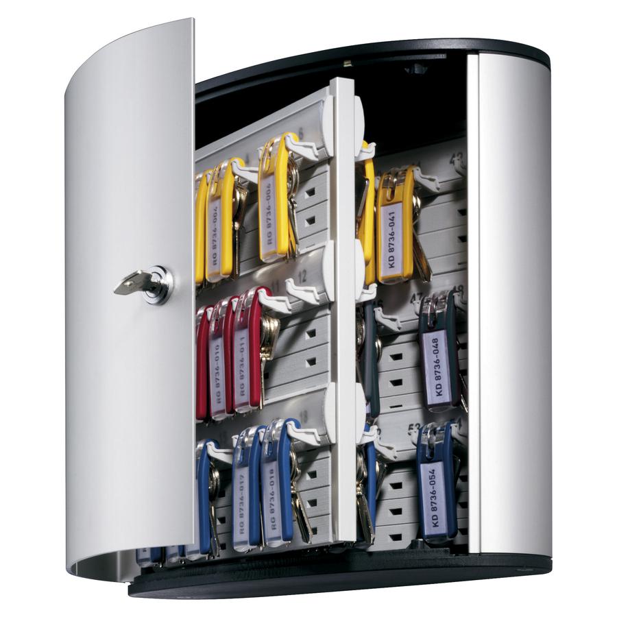 DURABLE&reg; Brushed Aluminum Keyed Lock 54-Key Cabinet - 11-9/10" W x 11" H x 4-4/5" D - Key Locking Door - Aluminum. Picture 6