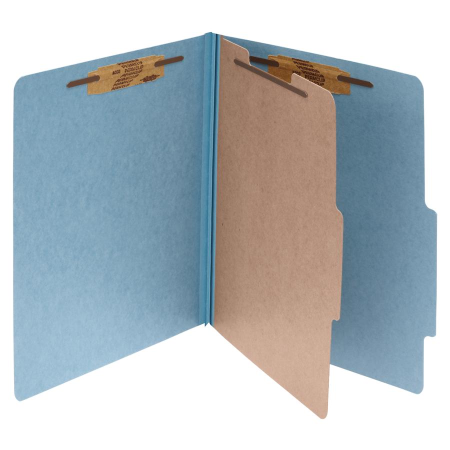 ACCO Letter Classification Folder - 2" Folder Capacity - 8 1/2" x 11" - 4 x Clip Fastener(s) - 1 Divider(s) - Pressboard, Tyvek - Sky Blue - 10 / Box. Picture 2