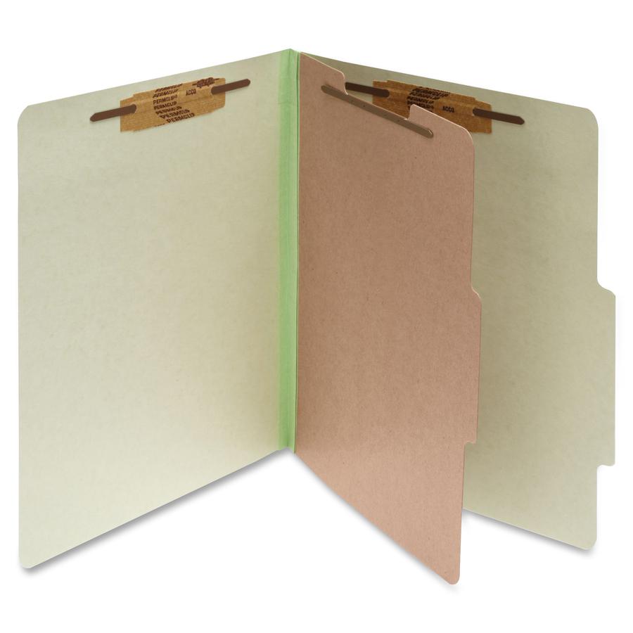 ACCO Letter Classification Folder - 2" Folder Capacity - 8 1/2" x 11" - 4 Fastener(s) - 1" Fastener Capacity - 1 Divider(s) - Pressboard, Tyvek - Leaf Green - 10 / Box. Picture 2