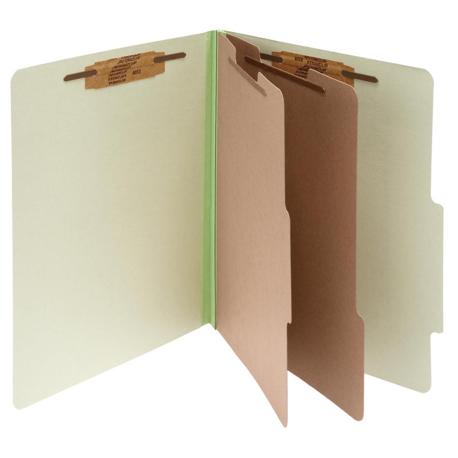 ACCO Letter Classification Folder - 3" Folder Capacity - 8 1/2" x 11" - 6 Fastener(s) - 1" Fastener Capacity for Folder - 2 Divider(s) - Pressboard, Tyvek - Leaf Green - 10 / Box. Picture 2