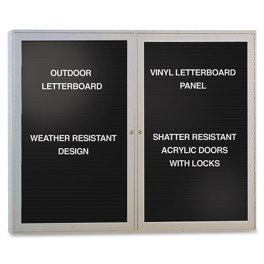 Ghent Outdoor Letterboards - 36" Height x 48" Width - Weather Resistant, Shatter Resistant, Lock, Water Resistant, Mounting System - Satin Aluminum Frame - 1 Each. Picture 2