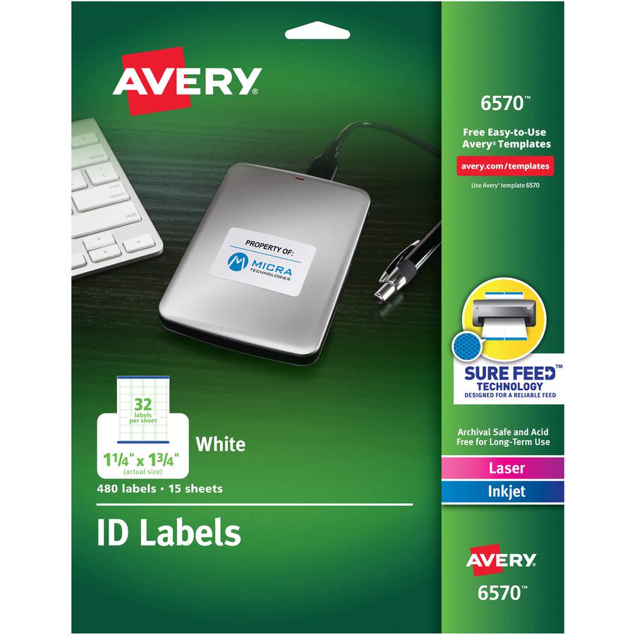 Avery&reg; Laser Inkjet Printer Permanent ID Labels - 1 1/4" Width x 1 3/4" Length - Permanent Adhesive - Rectangle - Laser, Inkjet - White - Paper - 32 / Sheet - 15 Total Sheets - 480 Total Label(s) . Picture 2