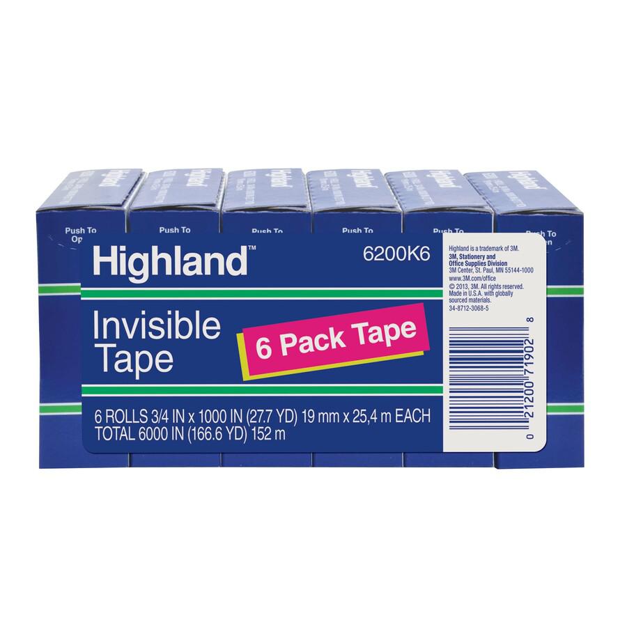 Highland 3/4"W Matte-finish Invisible Tape - 27.78 yd Length x 0.75" Width - 1" Core - For Mending, Holding, Splicing - 6 / Pack - Matte - Clear. Picture 2