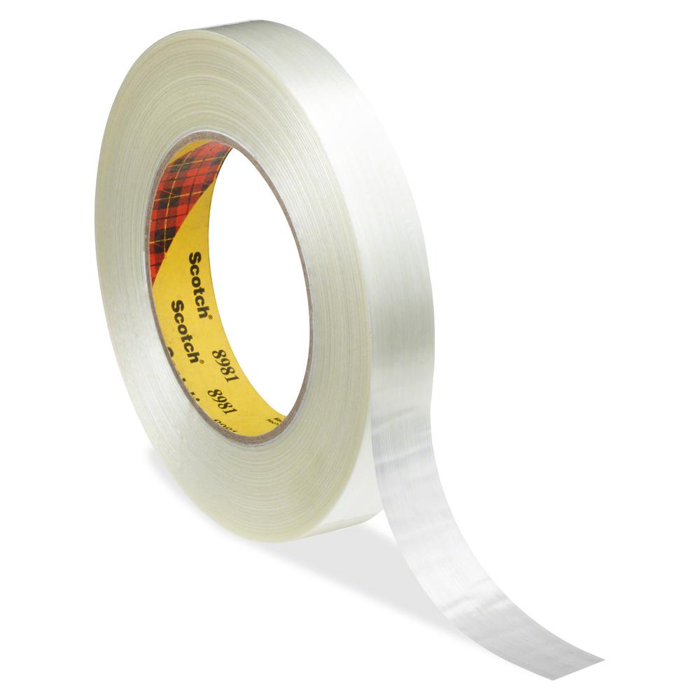 Scotch Premium-Grade Filament Tape - 60 yd Length x 1" Width - 6.6 mil Thickness - 3" Core - Synthetic Rubber - Glass Yarn Backing - Curl Resistant, Moisture Resistant, Abrasion Resistant - For Reinfo. Picture 3