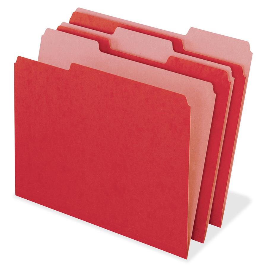 Pendaflex EarthWise 1/3 Tab Cut Recycled Top Tab File Folder - 9 1/2" x 11 3/4" - Top Tab Location - Assorted Position Tab Position - Red - 100% Recycled - 100 / Box. Picture 2