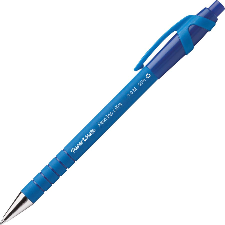 Paper Mate Flexgrip Ultra Retractable Pens - Medium Pen Point - Refillable - Retractable - Blue - Rubber Barrel - 1 Dozen. Picture 3