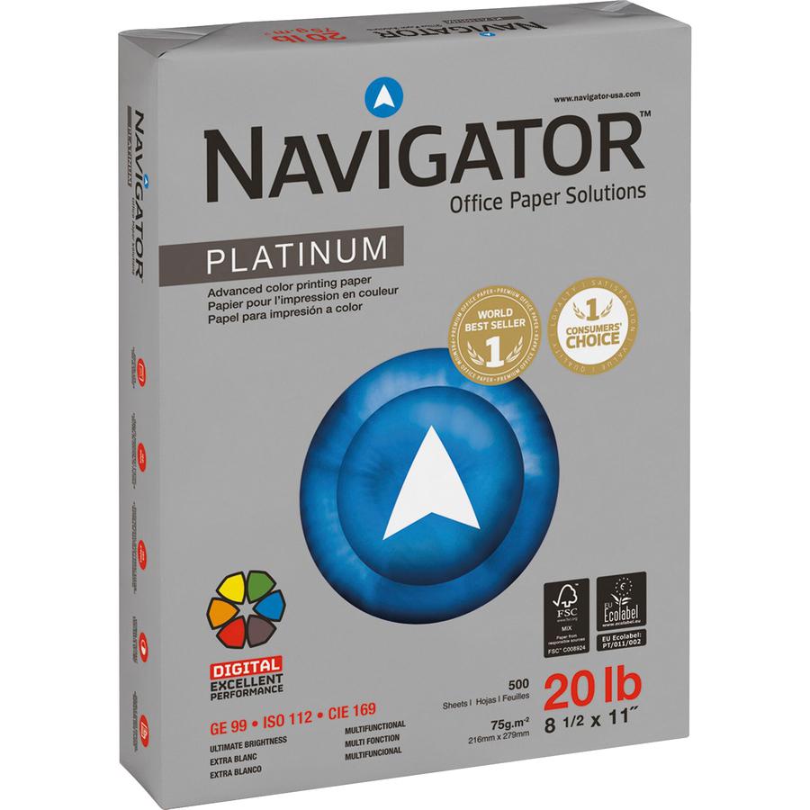 Navigator Platinum Office Multipurpose Paper - 99 Brightness - Letter - 8 1/2" x 11" - 20 lb Basis Weight - Smooth - 5000 / Carton. Picture 2