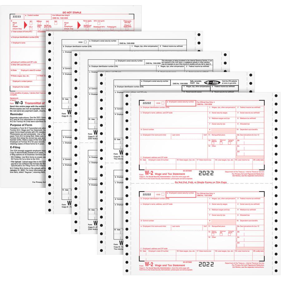 TOPS Carbonless Standard W-2 Tax Forms - 4 Part - 5.50" x 8.50" Sheet Size - White Sheet(s) - 24 / Pack. Picture 2
