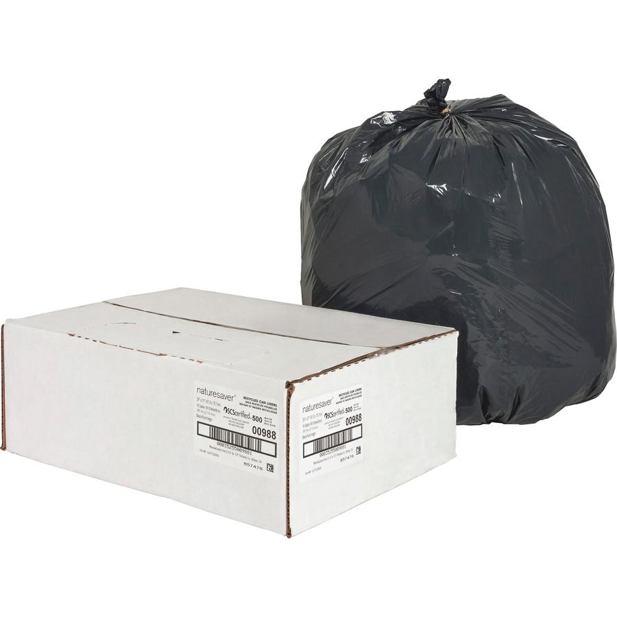 Nature Saver Black Low-density Recycled Can Liners - Small Size - 16 gal Capacity - 24" Width x 33" Length - 0.85 mil (22 Micron) Thickness - Low Density - Black - Plastic - 500/Carton - Cleaning Supp. Picture 5