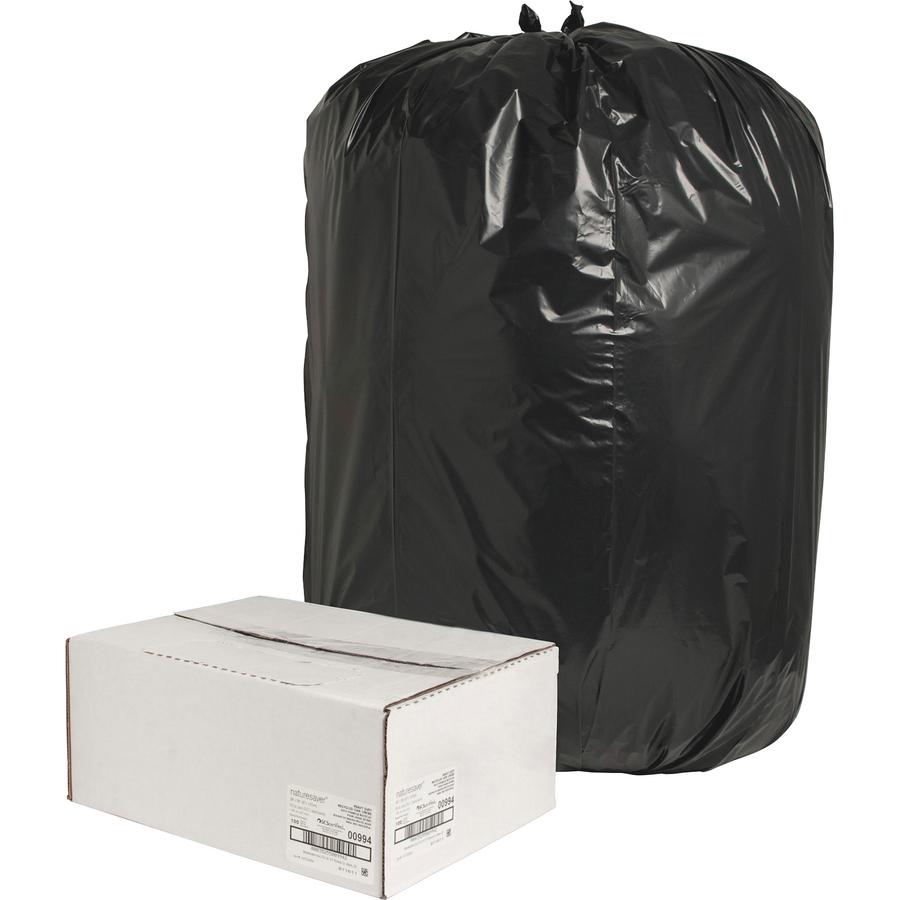 Nature Saver Black Low-density Recycled Can Liners - Extra Large Size - 60 gal - 38" Width x 58" Length x 1.65 mil (42 Micron) Thickness - Low Density - Black - Plastic - 100/Carton - Cleaning Supplie. Picture 2