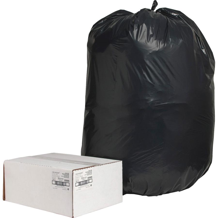 Nature Saver Black Low-density Recycled Can Liners - Extra Large Size - 60 gal - 38" Width x 58" Length x 2 mil (51 Micron) Thickness - Low Density - Black - Plastic - 100/Carton - Cleaning Supplies. Picture 3