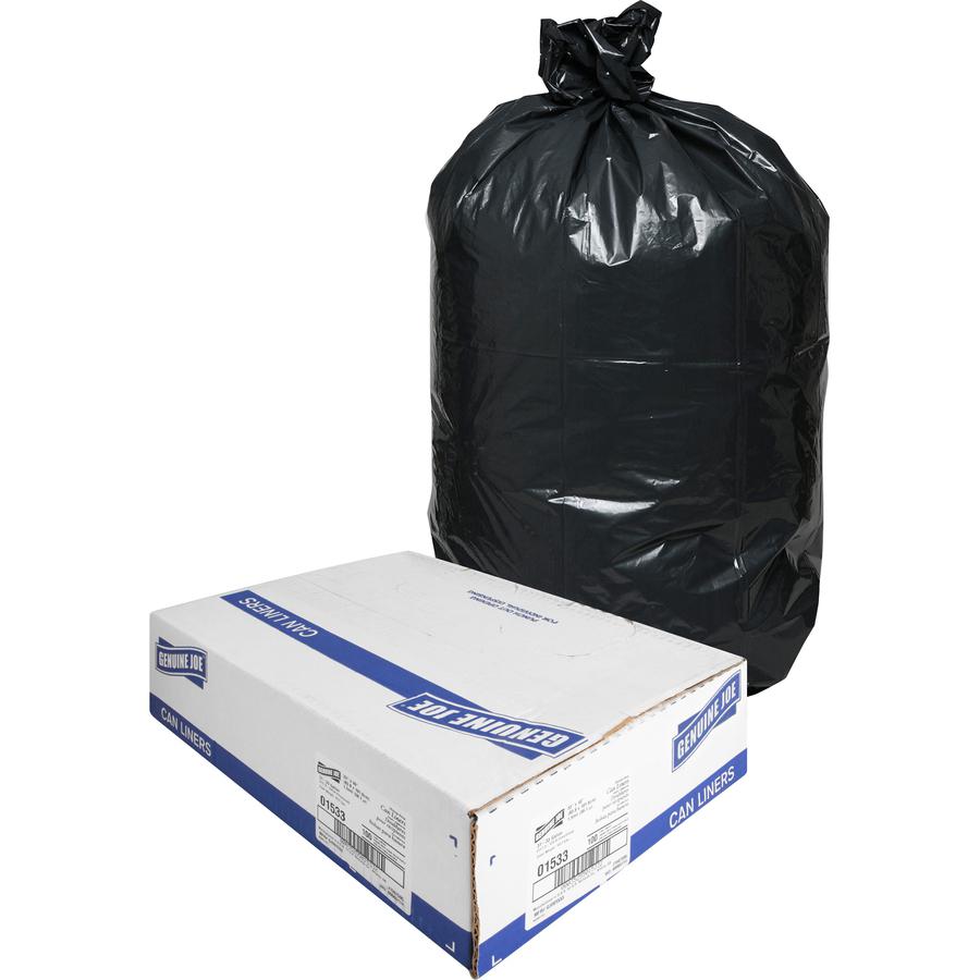 Genuine Joe Heavy-Duty Trash Can Liners - Medium Size - 33 gal Capacity - 33" Width x 40" Length - 1.50 mil (38 Micron) Thickness - Low Density - Black - 100/Carton. Picture 12