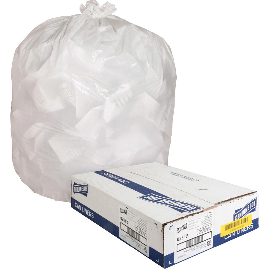 Genuine Joe Heavy-Duty Tall Kitchen Trash Bags - Small Size - 13 gal Capacity - 24" Width x 31" Length - 0.85 mil (22 Micron) Thickness - Low Density - White - 150/Carton - Kitchen - Recycled. Picture 11